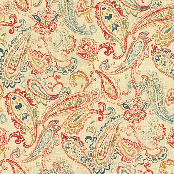 Red Multicolor Paisley Linen Fabric traditional-upholstery-fabric