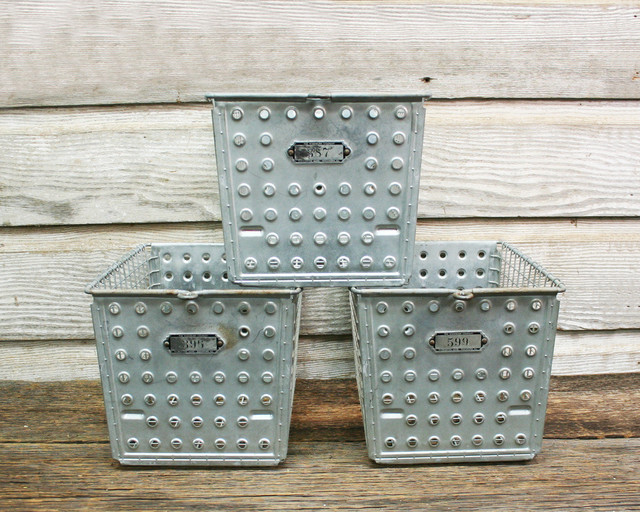 Vintage Industrial Wire Locker Basket by Aurora Mills Industrial