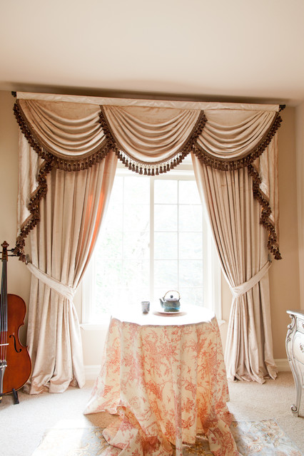 Pearl Dahlia"" Elegant Designer Valance Curtains with Swags and Tails by celuce. traditional