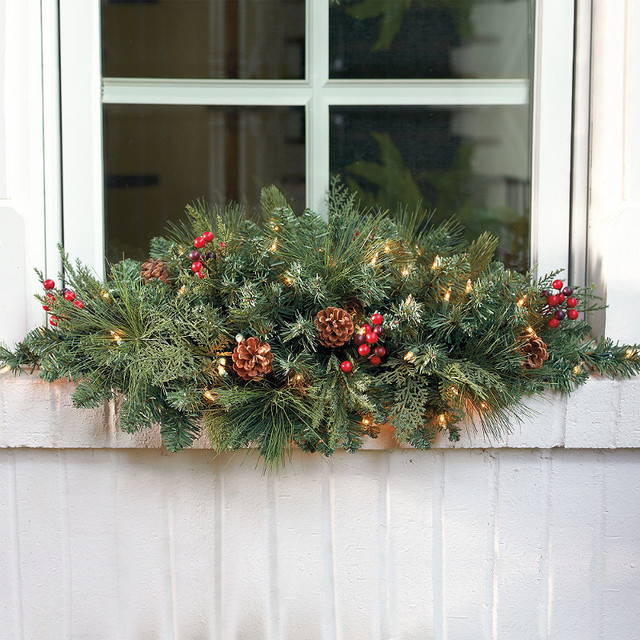 ... Window Christmas Swag - Frontgate Christmas Decor traditional-holiday
