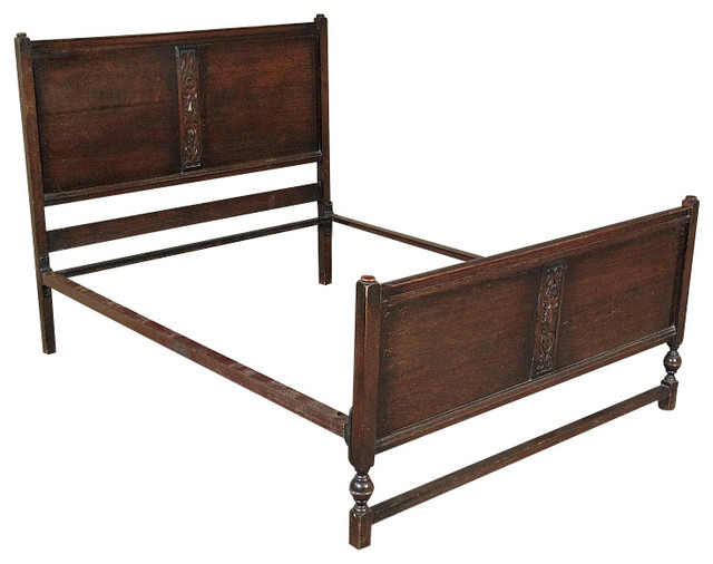 Antique English Oak Vono Three Quarter Panel Bed Traditional Panel