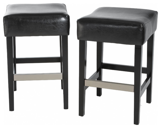 Barto Leather Backless Stools (Set of 2), Black Bar Height
