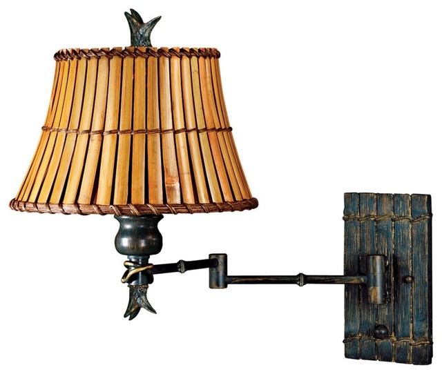 Kenroy Kwai Bamboo Shade Plug-In Swing Arm Wall Lamp - Tropical - Wall Lighting