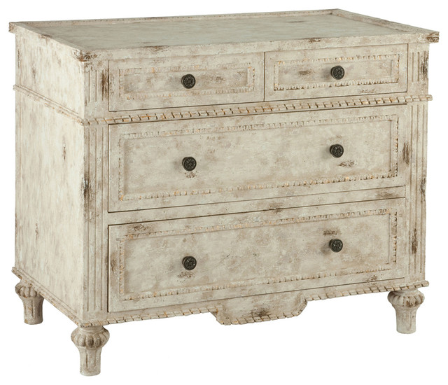 Arlon Antique White Heavy Distressed White Chest of Drawers Dresser Transitional Dressers