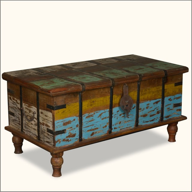 Speckled Paint Reclaimed Wood Standing Coffee Table Chest Coffee