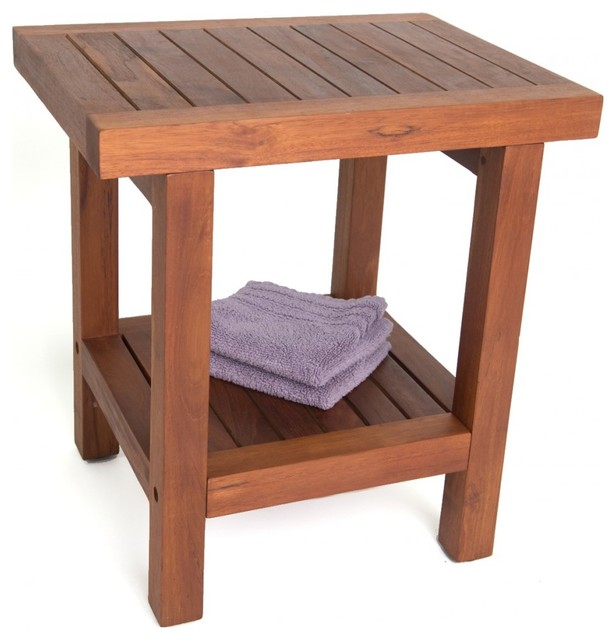 18" Teak Shower Bench with Shelf From the Spa Collection contemporary