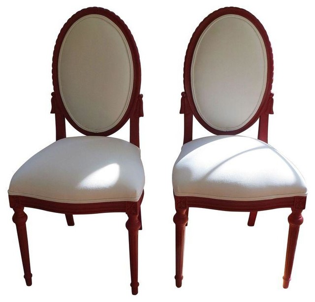 Used Refurbished Red Oval Back French Chairs A Pair Transitional