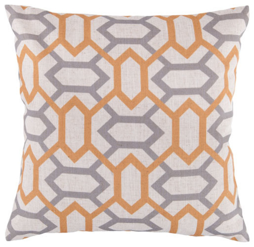  Dove Gray, and Peach Cream Patterned Pillow Cover eclectic-bed-pillows