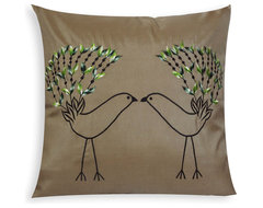 Embroidered Love Birds Pillow Cover eclectic-bed-pillows-and-pillowcases