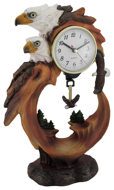 Majestic Eagle In Flight Sculptural Pendulum Clock Rustic Desk And Mantel Clocks By Zeckos