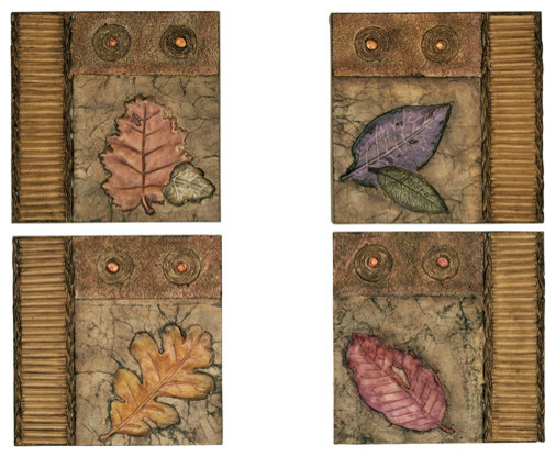 Set of 4 Square Leaf Design Wall Decor - traditional - plants - by ...