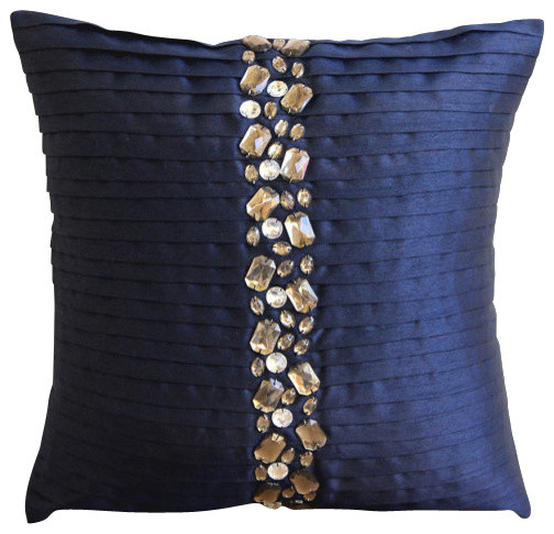 Navy Blue Crystals Silk Throw Pillow Cover, 26x26 - Contemporary - Decorative Pillows - by The ...