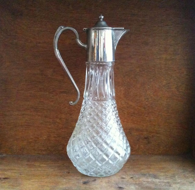 Vintage English Glass Decanter & Silver, for Wine or Port Decanters