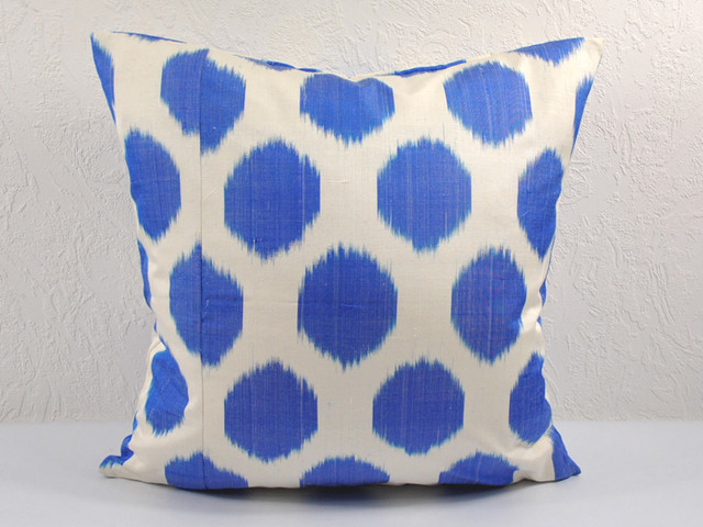 Blue polka dot ikat pillows eclectic-decorative-pillows