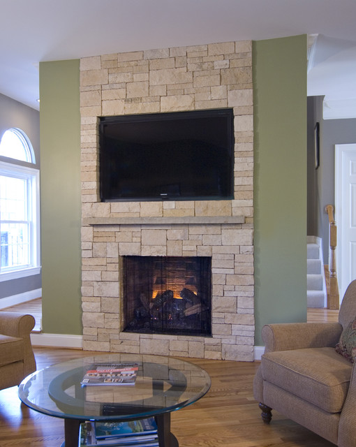 Stone Veneer Fireplace & TV Niche Contemporary Family Room dc