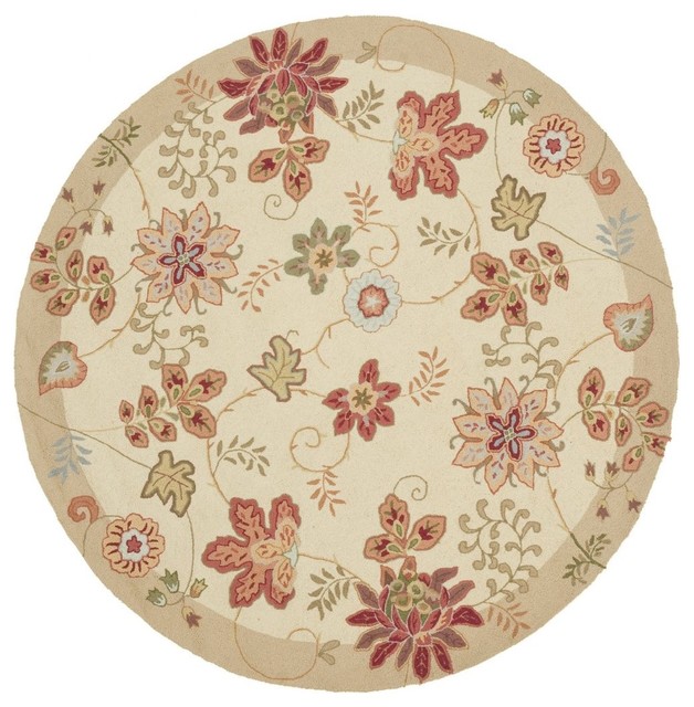 Country & Floral Flor Round 3' Round CreamGold Area Rug Traditional