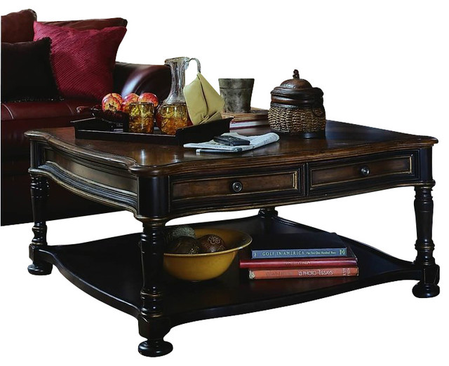 Preston Ridge Square Cocktail Table, Black RubThrough Traditional