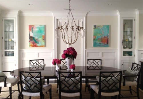 Abstract art enhances traditional dining room - Transitional - Dining