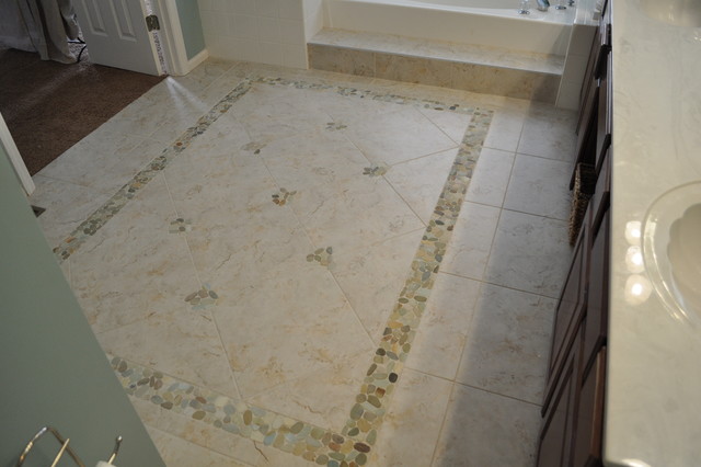Chesterfield, MO Bathroom ~ Tile Area Rug with stone pebbles ...