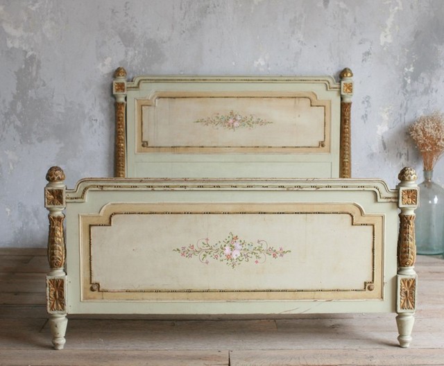 Vintage Shabby Hand Painted French Style Floral Bed - contemporary ...