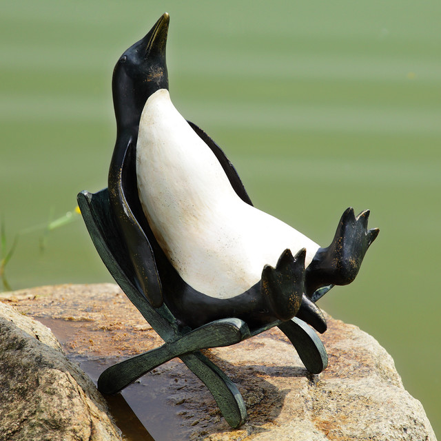 Chillin' Penguin Garden Sculpture with Bluetooth Speakers - Eclectic