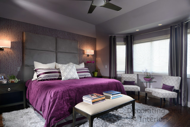 Purple and gray contemporary master bedroom - Contemporary - Bedroom ...