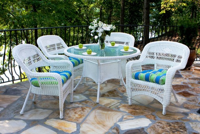 Portside 5 piece Wicker Dining Set - White - Outdoor Dining Sets