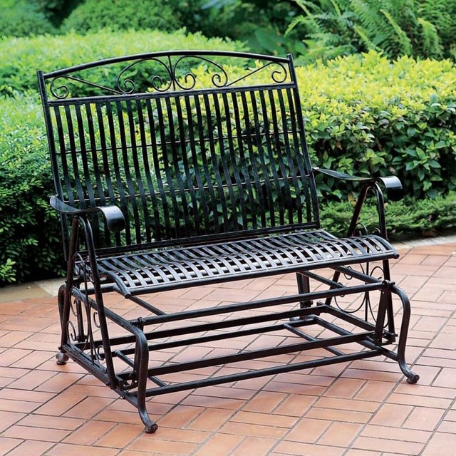 Double-Seat Patio Glider w Antique Finish Wro - Contemporary - Outdoor