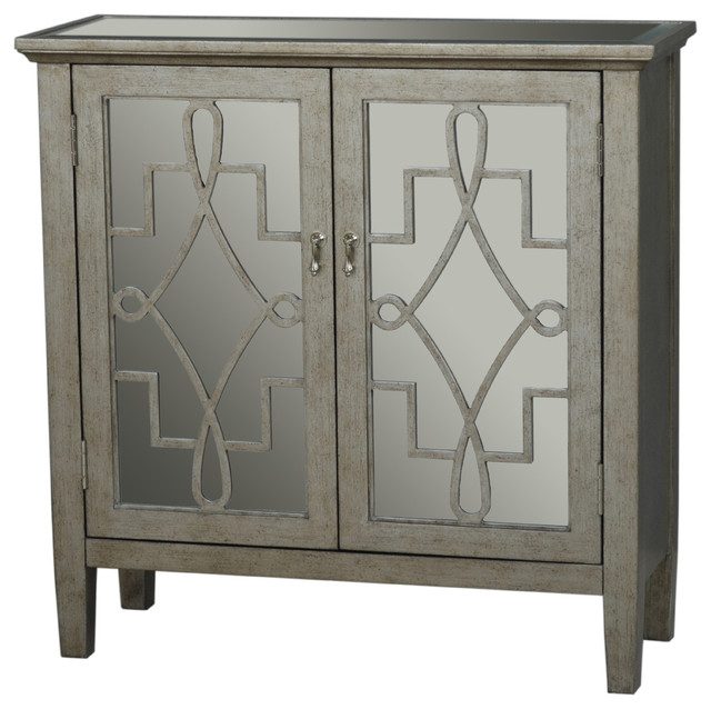 Hand Painted Distressed Silver Leaf Mirrored Finish Accent Chest