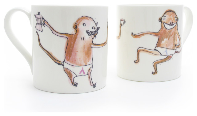 Coffee Chimp & Tea Tiger Mug Set contemporary-mugs