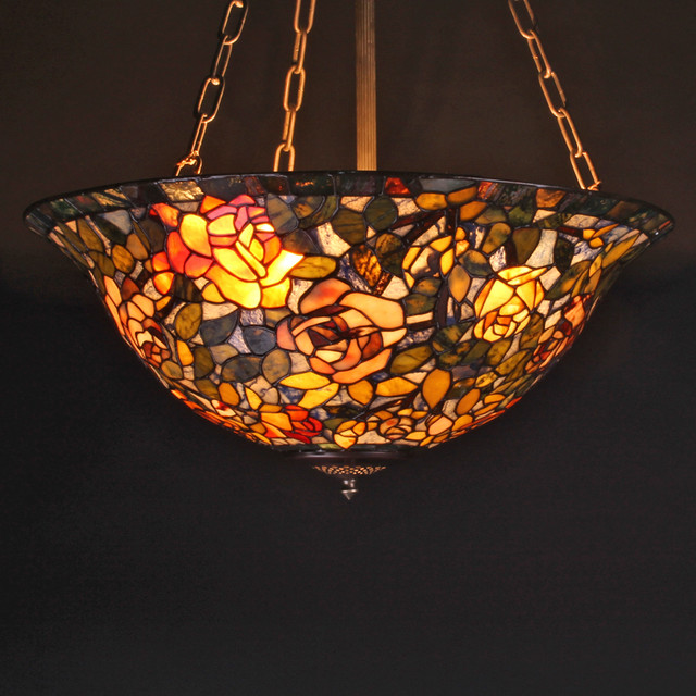 25Inch Rose Victory Bouquet TiffanyStyle Gemstone Flush Mount Ceiling