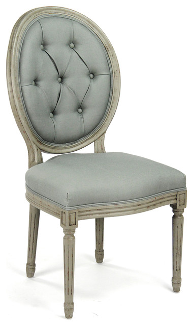 Pair Madeleine Oval Tufted Sage Green Linen Dining Chair - Transitional