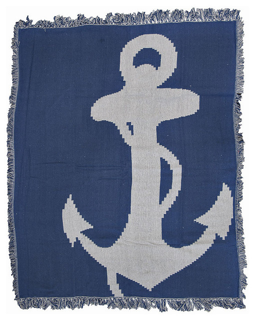 Nautical Anchors Away Woven Cotton Tapestry Throw Blanket