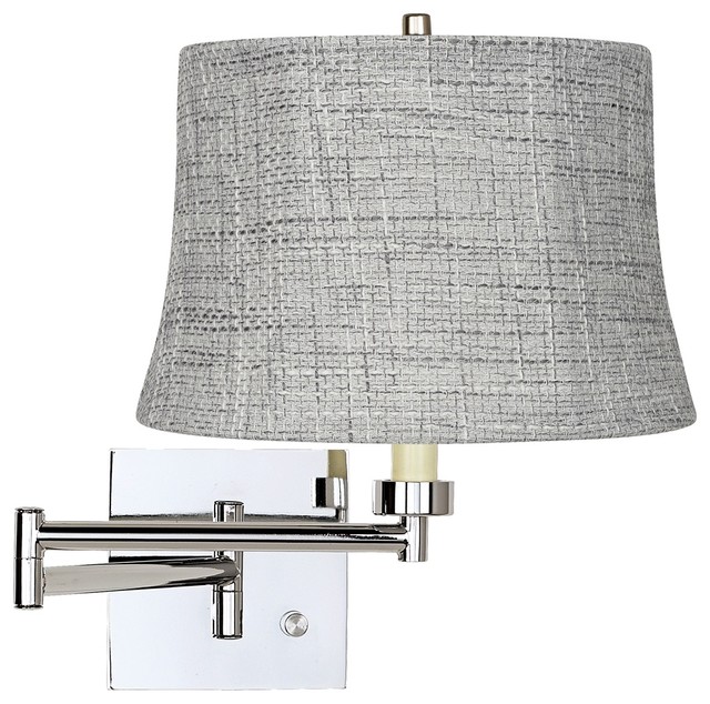 Contemporary Grey Tweed Drum Shade Chrome Plug-In Swing Arm Wall Lamp - Contemporary - Lamp ...