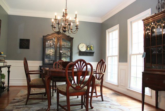 Smoky Blue Dining Room with Brown and Black accents - eclectic ...