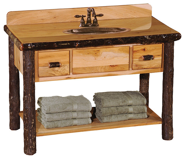 Hickory Open Vanity with Shelf and 2 Drawers rusticbathroomvanities