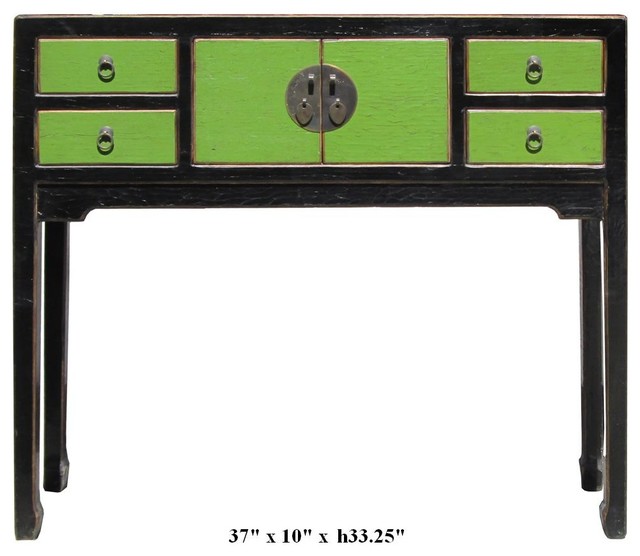 Rustic Green Color Solid Wood Narrow Console Altar Table contemporary-side-tables-and-end-tables