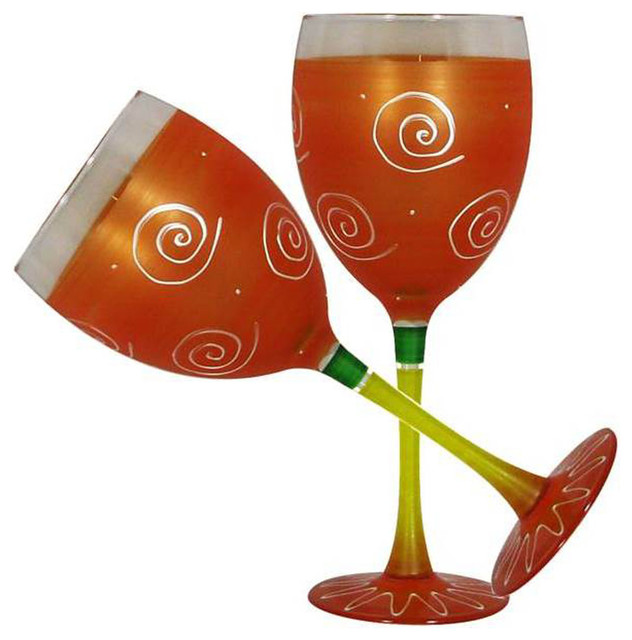 Frosted Curl Orange Wine Glasses Set of 2 Contemporary Wine Glasses
