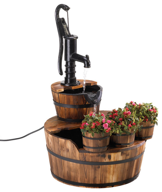 Outdoor Pump And Barrel Water Fountain Rustic Outdoor Fountains And Ponds by Koolekoo