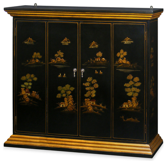 Chinoiserie Scenery Motif Wall Tv Cabinet Asian Display And Wall Shelves By China