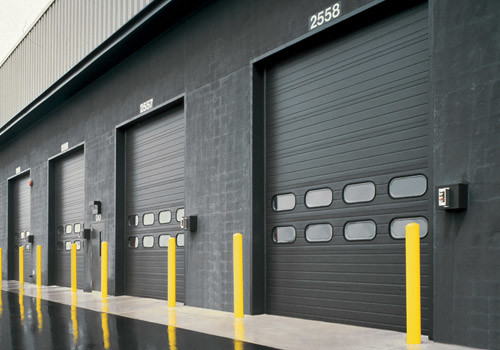 Commercial garage doors with color.