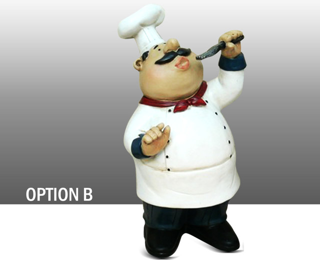 Fat Chef Kitchen Statue with Pancake on Head Table Top Art Figurine