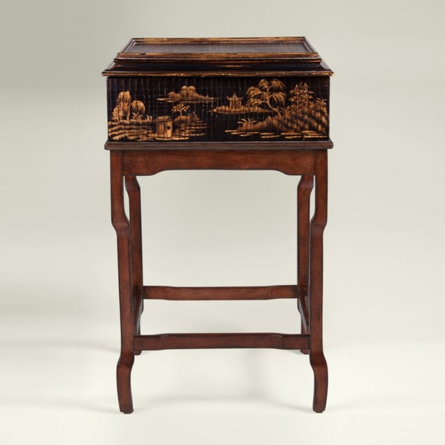 Classic chinoiserie box on stand Asian Side Tables And End Tables