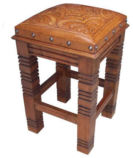 Catania Tooled Leather Barstool, Bar Height - Rustic - Bar ...