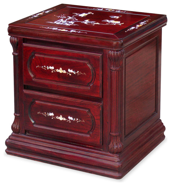Rosewood Flower Pearl Inlaid Nightstand Asian Nightstands And