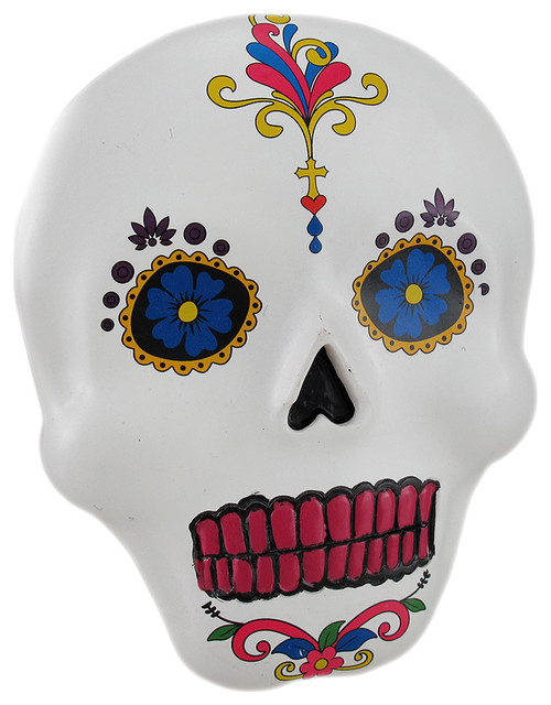 White Day Of The Dead Colorful Sugar Skull Wall Hanging eclectic-wall-sculptures - eclectic-wall-sculptures