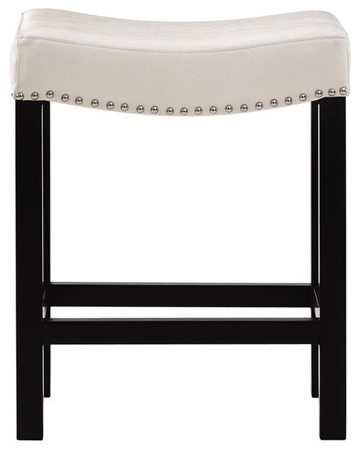 Curved Nailhead Counter Stool, Textured Ivory Transitional Bar