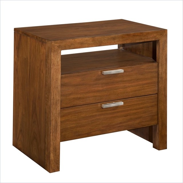 Broyhill Suede 2 Drawer Night Stand in Medium Brown Contemporary