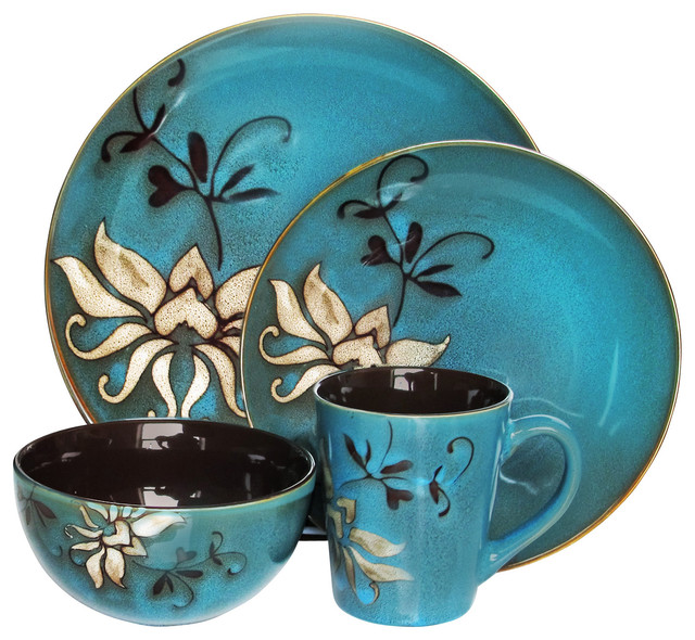 Mirabel 16 Piece Dinnerware Set, Blue Contemporary Dinnerware Sets