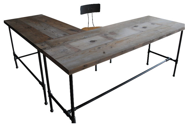 Reclaimed Wood Desk, Natural, Standard, 72"x30" - Industrial - Desks ...